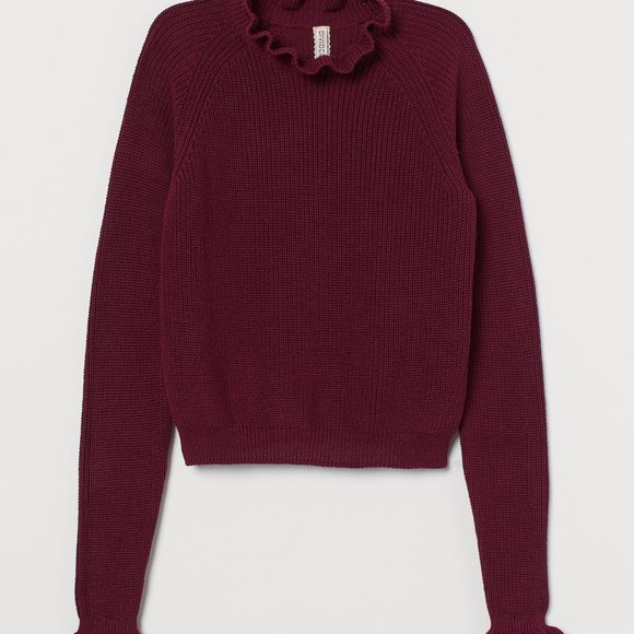 (NWT) H&M - dark red ruffled sweater (small) - Picture 2 of 3